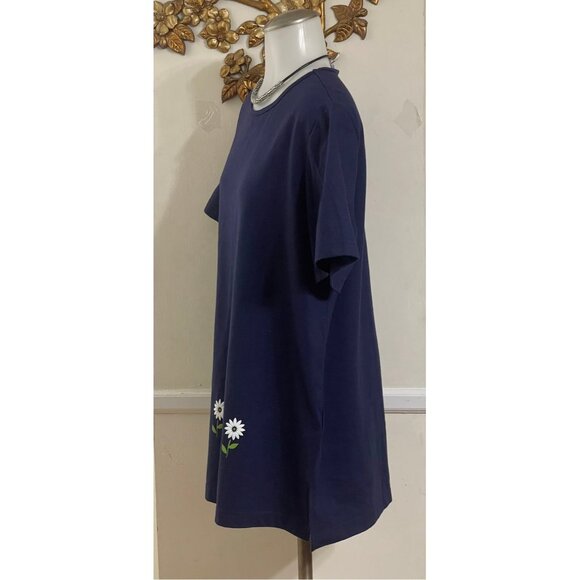BLAIR.Women short sleeve pullover with embroidered flower‎ navy size LG - Picture 4 of 11
